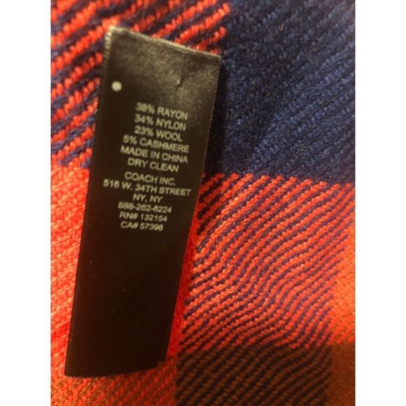 Coach Scarf Wrap Wool Blend Plaid Tartan Fringe 20” x 66” - Picture 2 of 3